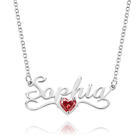 Personalized Name Necklace with Heart Birthstone Birthday Anniversary Gift for Her Wedding Gift - DigiVirt
