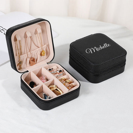 Personalized Name PU Leather Jewelry Box Jewelry Organizer Gifts for Her Wedding Gift - DigiVirt