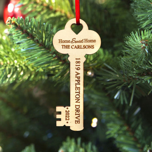 Personalized New Home Christmas Ornament Wooden Key Decoration for Housewarming Gift - DigiVirt