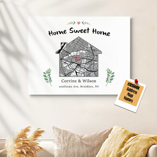 Personalized New Home Map Canvas Sweet Home Map Housewarming Gift Custom Moving Art Christmas Gift - DigiVirt