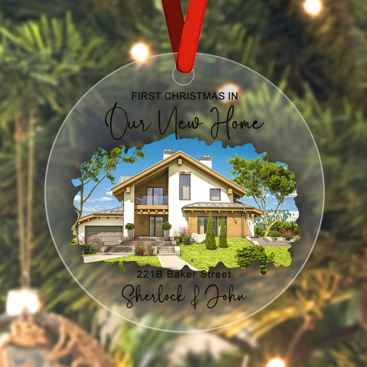 Personalized New Home Photo Hanging Ornament - Custom Watercolor Housewarming Gift - DigiVirt