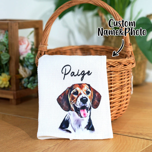 Personalized Oil Painting Style Pet Portrait Photo Cotton Waffle Tea Towel Birthday Anniversary Gift for Pet lover - DigiVirt