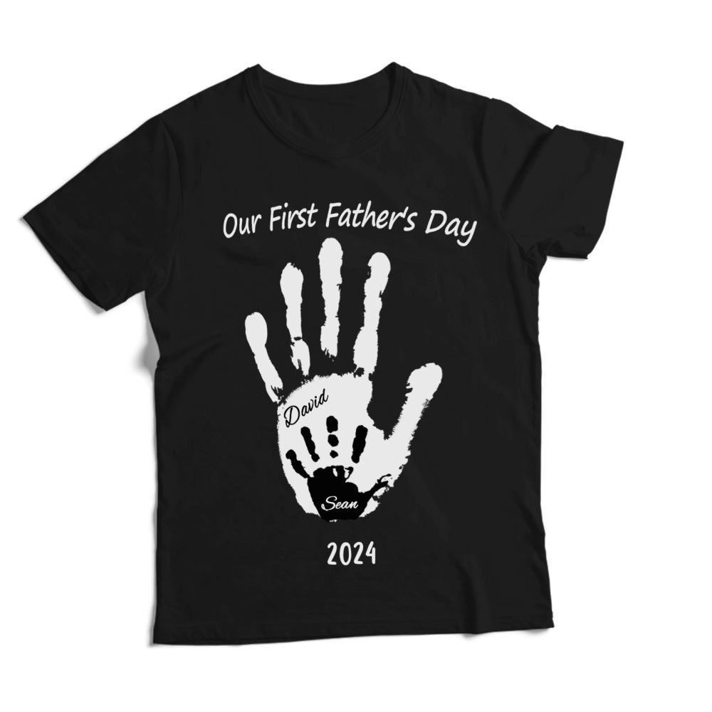Personalized Our First Father’s Day Handprint Father T-Shirt Gift for Dad - DigiVirt