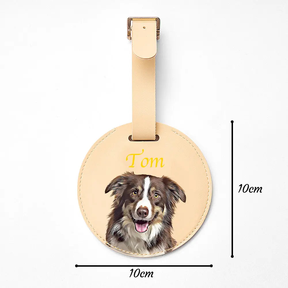 Personalized Pet Portrait Round Luggage Tag with Name Gift for Pet Lover - DigiVirt