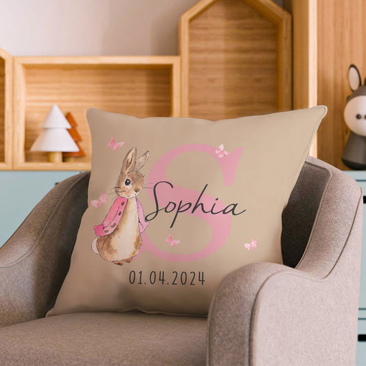 Personalized Peter Rabbit Throw Pillow Cover with Name Throw Pillow Baby Shower Birthday Gift for Kid - DigiVirt