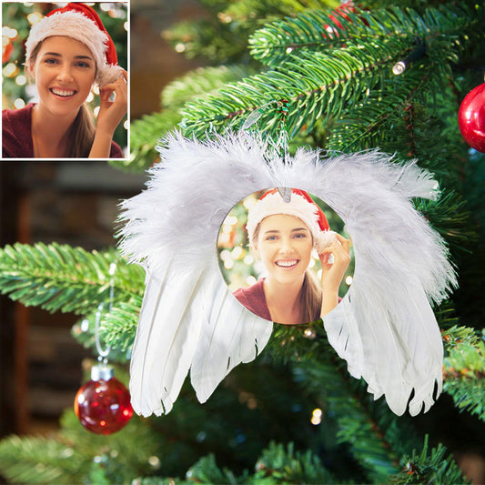Personalized Photo Angel Feather Wings Memorial Hanging Ornament Christmas Day - DigiVirt