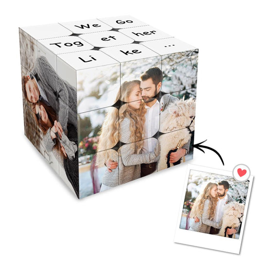 Personalized Photo Cube Custom Text Gift For Couples We Go Together Like - DigiVirt