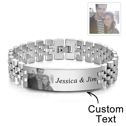 Personalized Photo Wide Bracelet With Text Engraved Vintage Bracelet Gifts For Him Wedding Gift - DigiVirt