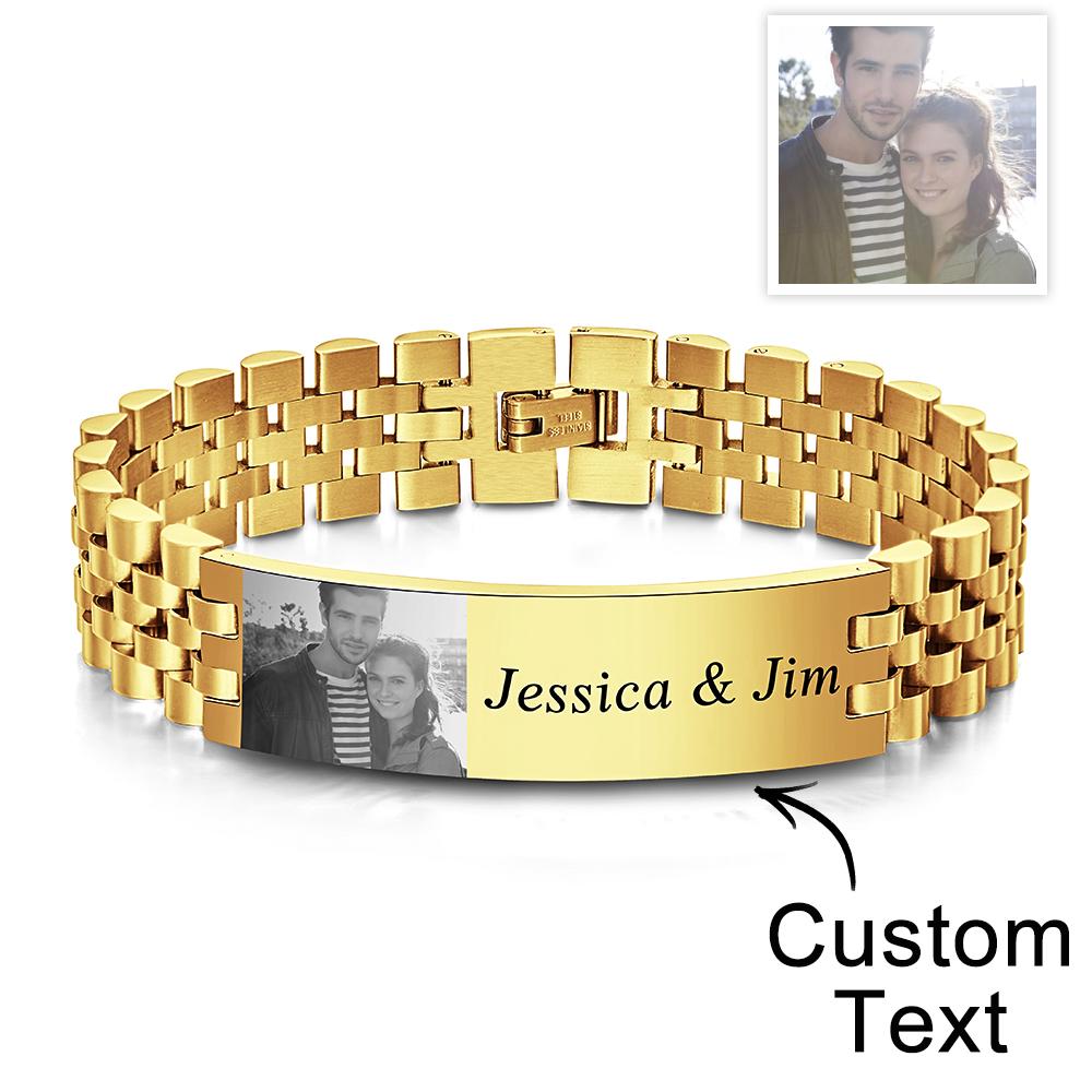 Personalized Photo Wide Bracelet With Text Engraved Vintage Bracelet Gifts For Him Wedding Gift - DigiVirt
