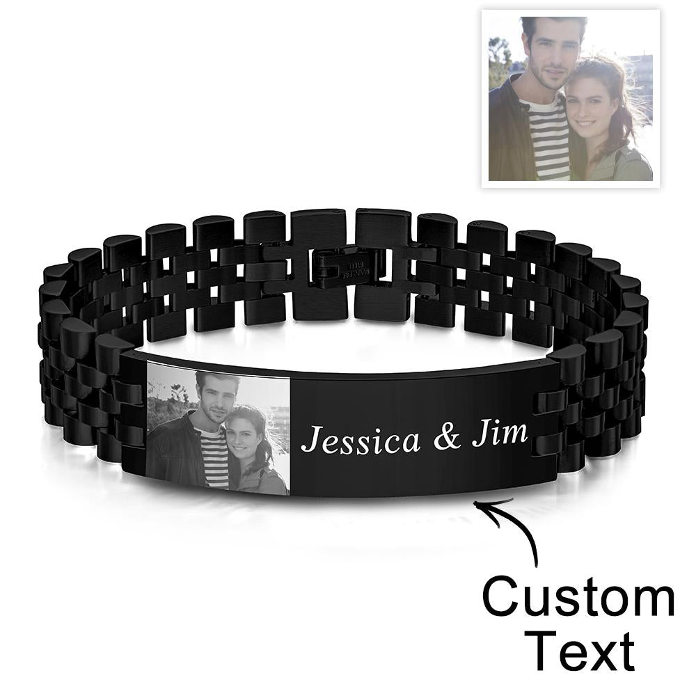 Personalized Photo Wide Bracelet With Text Engraved Vintage Bracelet Gifts For Him Wedding Gift - DigiVirt