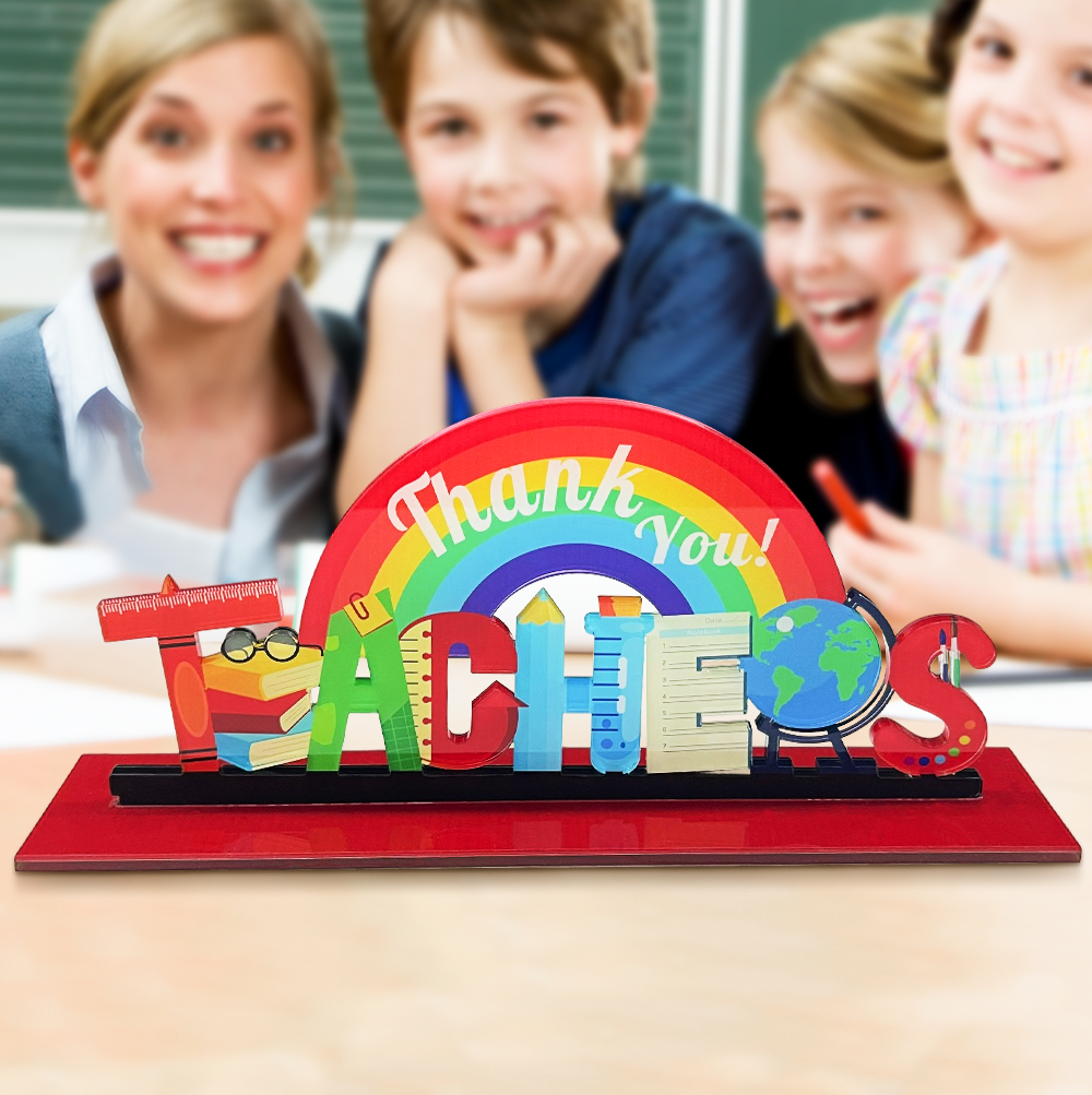 Personalized Rainbow Teacher Appreciation Acrylic Table Sign - DigiVirt