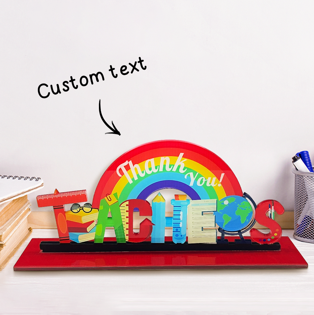 Personalized Rainbow Teacher Appreciation Acrylic Table Sign - DigiVirt
