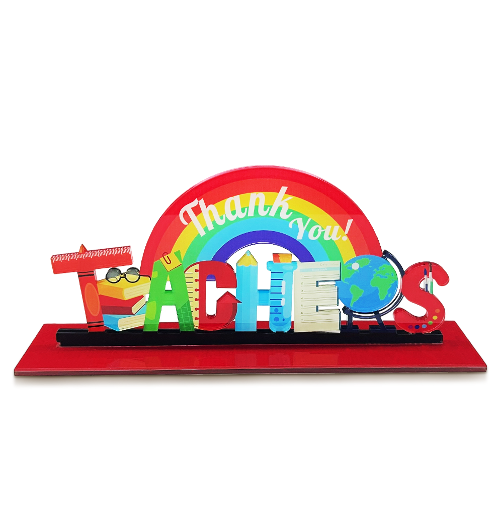 Personalized Rainbow Teacher Appreciation Acrylic Table Sign - DigiVirt
