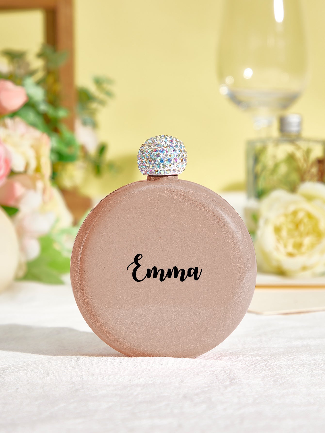 Personalized Round Flasks with Name 5oz Glitter Flask Birthday Gift for Her - DigiVirt
