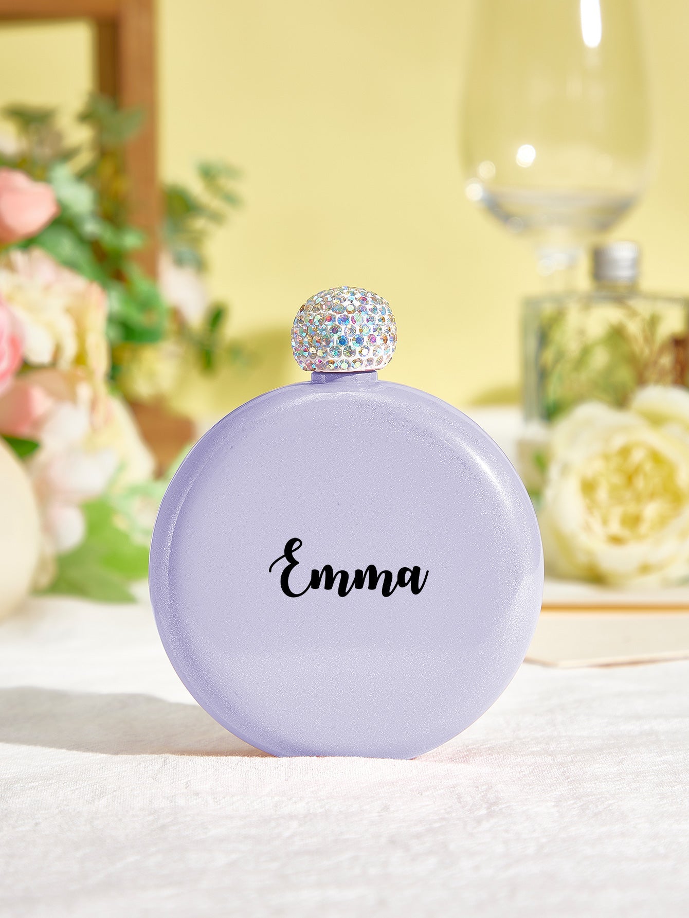 Personalized Round Flasks with Name 5oz Glitter Flask Birthday Gift for Her - DigiVirt
