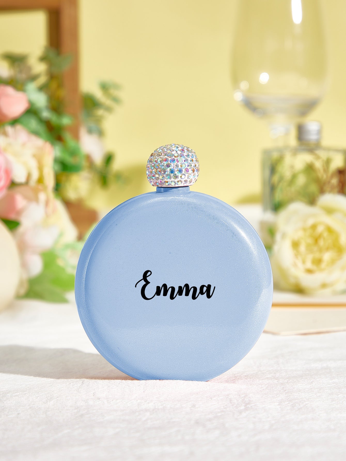 Personalized Round Flasks with Name 5oz Glitter Flask Birthday Gift for Her - DigiVirt