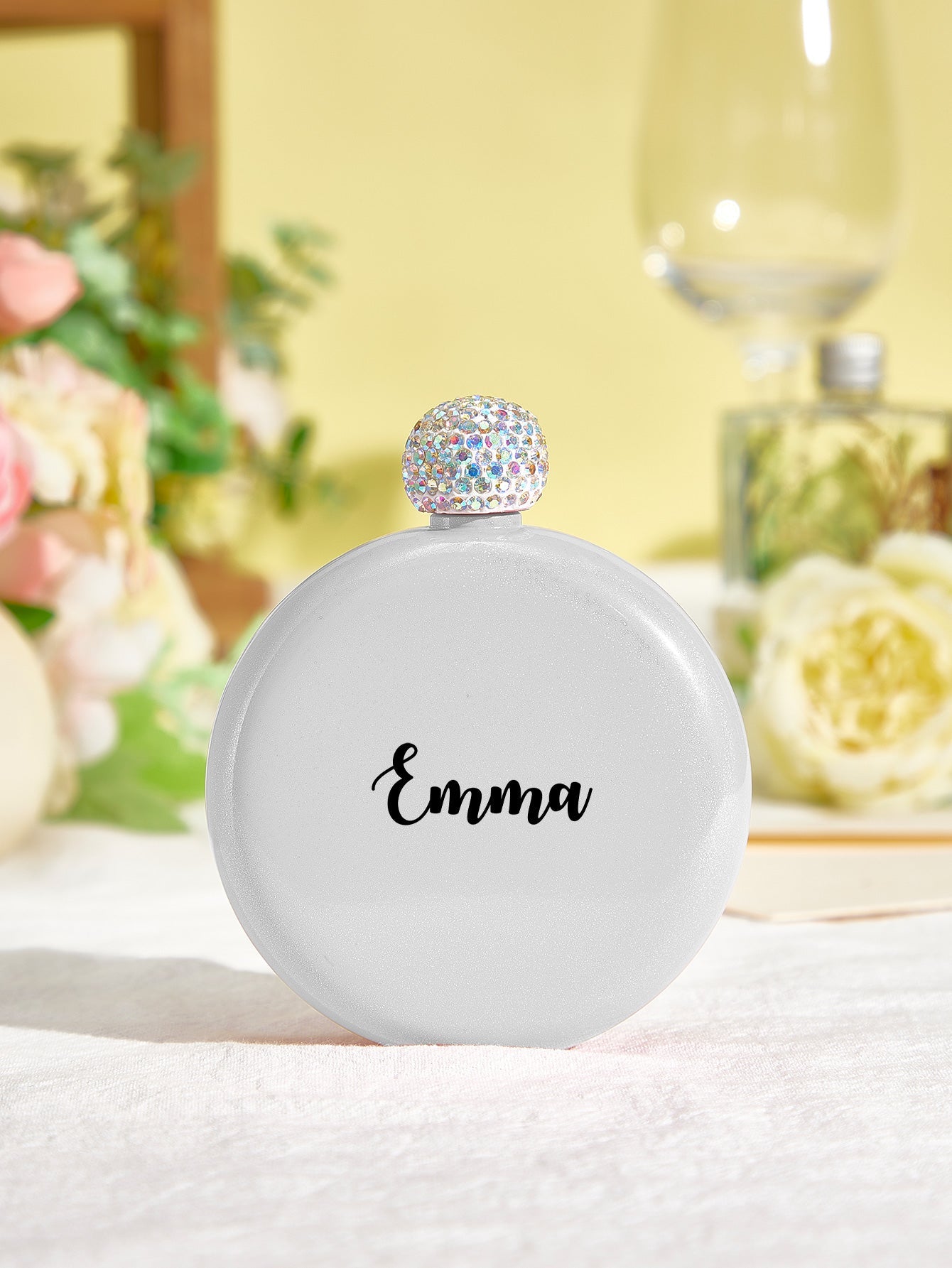 Personalized Round Flasks with Name 5oz Glitter Flask Birthday Gift for Her - DigiVirt