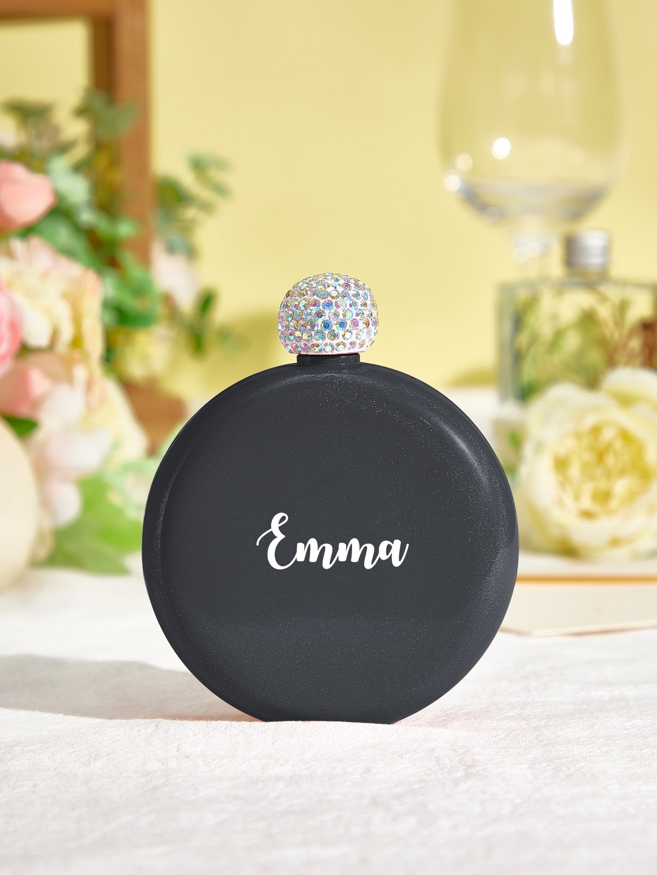 Personalized Round Flasks with Name 5oz Glitter Flask Birthday Gift for Her - DigiVirt