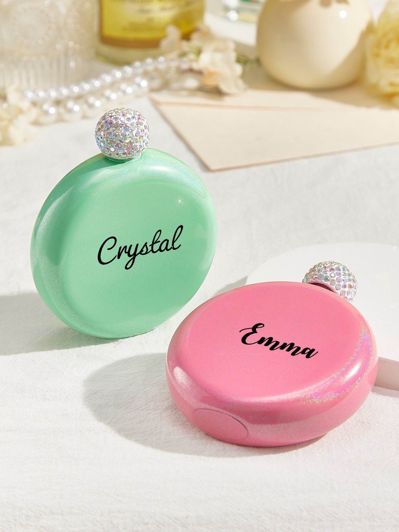 Personalized Round Flasks with Name 5oz Glitter Flask Birthday Gift for Her - DigiVirt