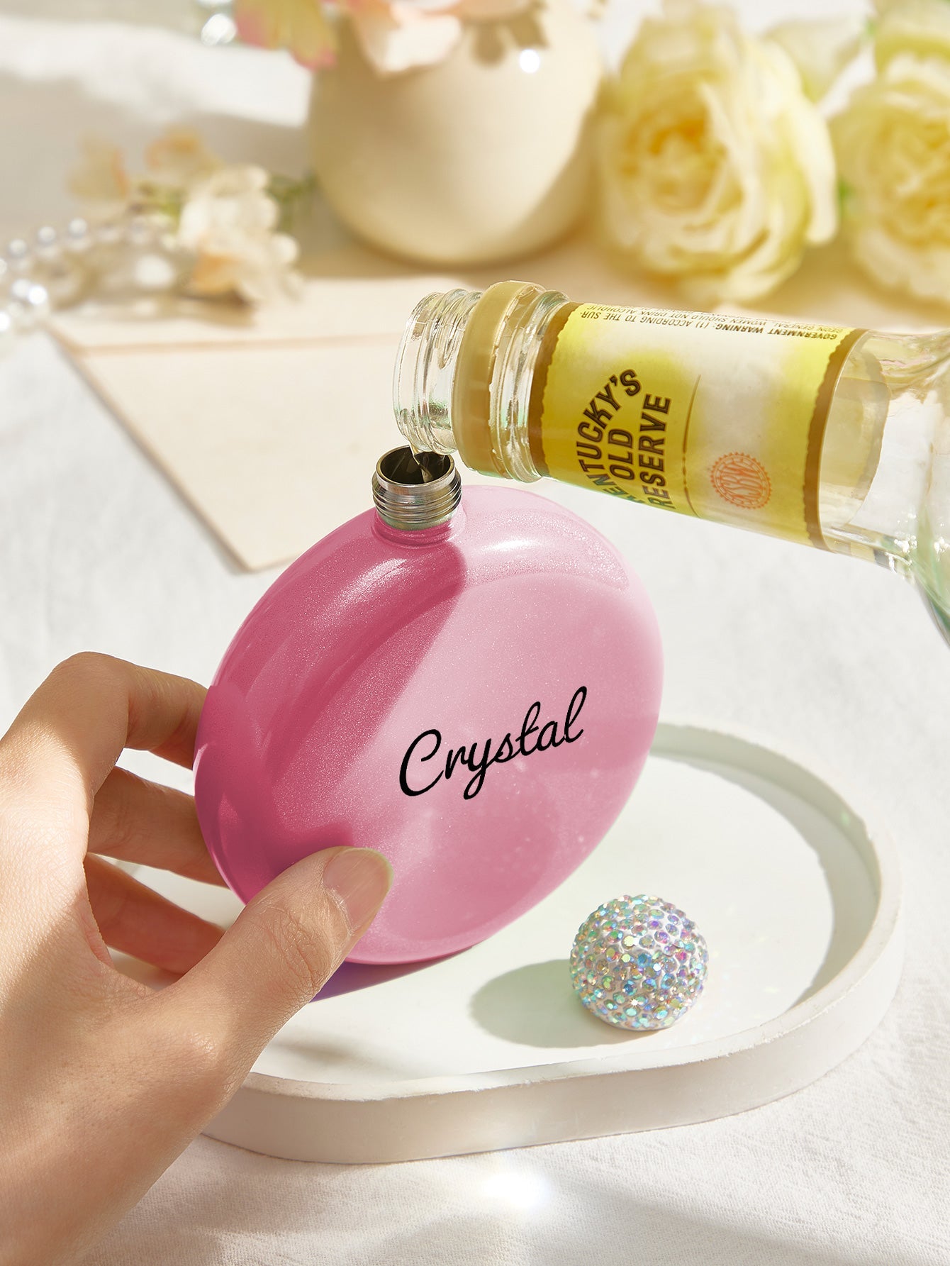 Personalized Round Flasks with Name 5oz Glitter Flask Birthday Gift for Her - DigiVirt
