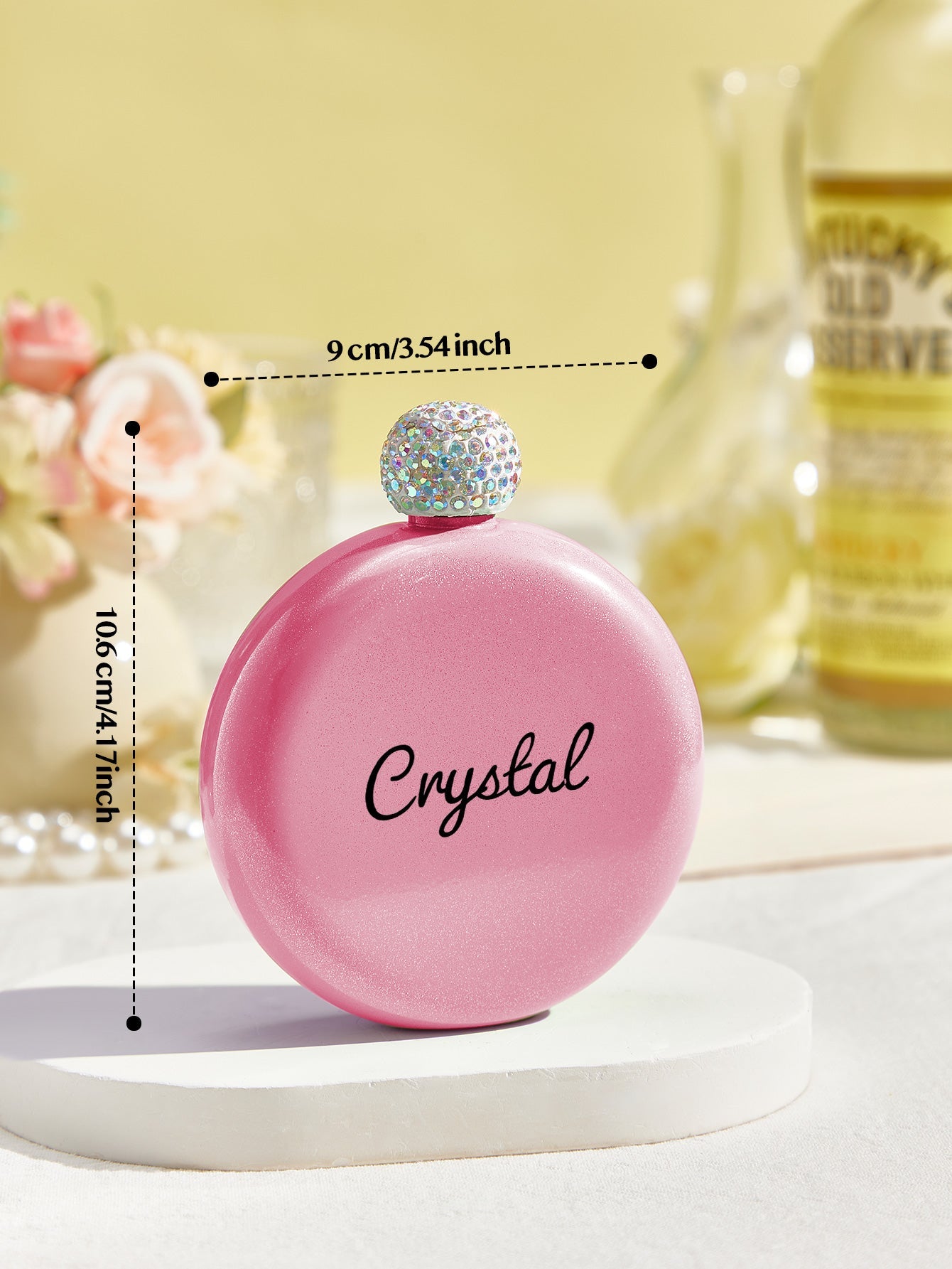 Personalized Round Flasks with Name 5oz Glitter Flask Birthday Gift for Her - DigiVirt