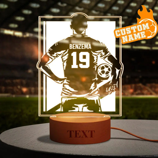 Personalized Soccer Night Light - Perfect Gift for World Cup Fans Round Wooden Base - DigiVirt