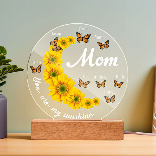Personalized Sunflower Lamp for Mom - Custom Name Acrylic Night Light 3D Room Decor Desk Lamp - DigiVirt