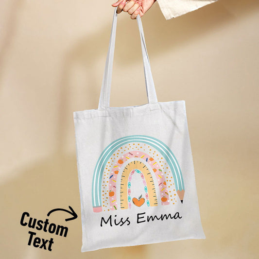 Personalized Teacher Tote Bag Boho Rainbow Tote Bag Gift For Teacher - DigiVirt