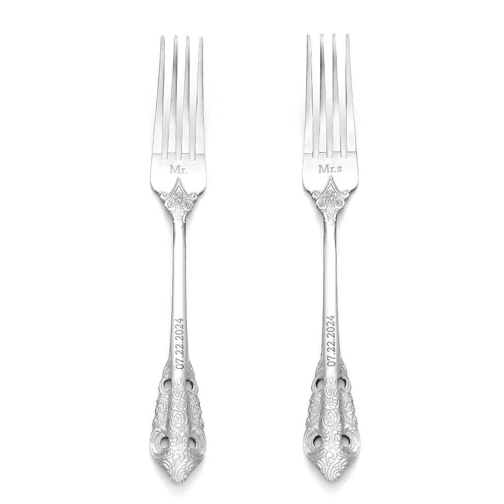 Personalized Vintage Forks Anniversary Wedding Engagement Gift for Couple Set of 2 - DigiVirt