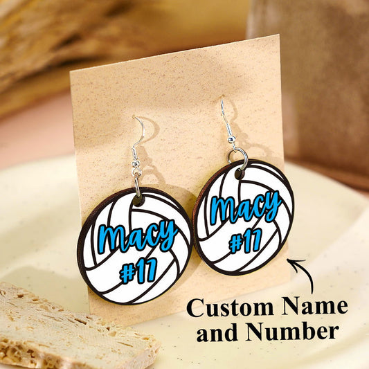 Personalized Volleyball Earrings with Name and Number Earrings Gift for Volleyball Lover - DigiVirt