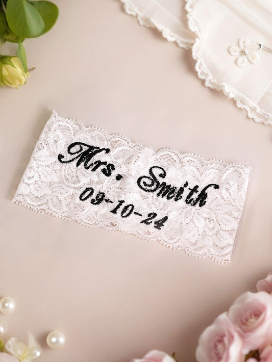 Personalized Wedding Garters Embroidered Bride Keepsake Gift for Bride - DigiVirt
