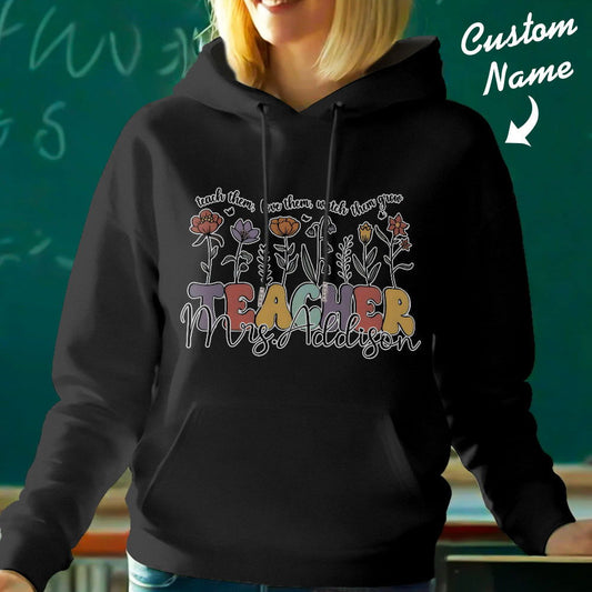 Personalized Wildflower Hooded Sweatshirt Teacher Custom Name Hooded Sweatshirt Back to School Gifts - DigiVirt