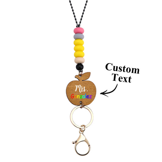 Personalized Wooden Apple Lanyard with Keychain Id Badges Gift for Teachers Back to School Gift - DigiVirt