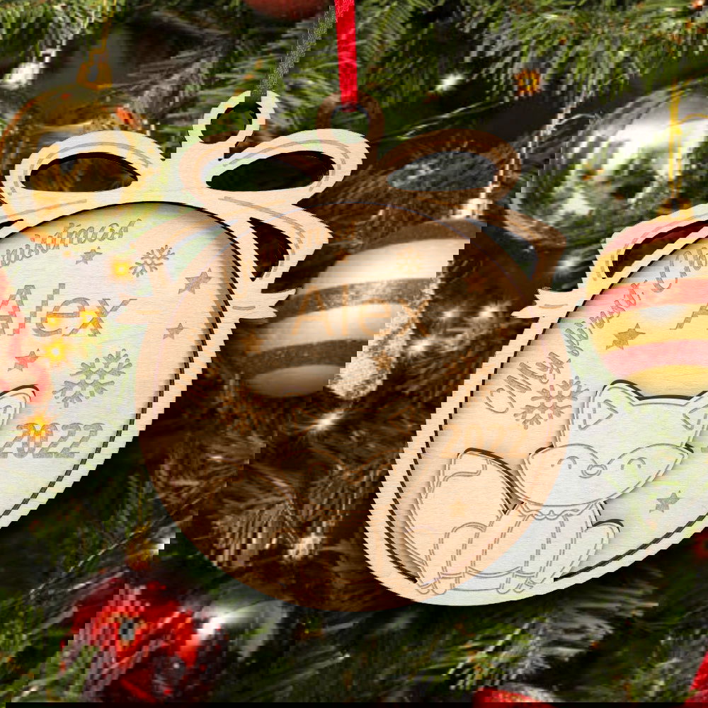 Personalized Wooden Cute Animals My first Christmas Ornament Holiday Gift for Kids Family - DigiVirt