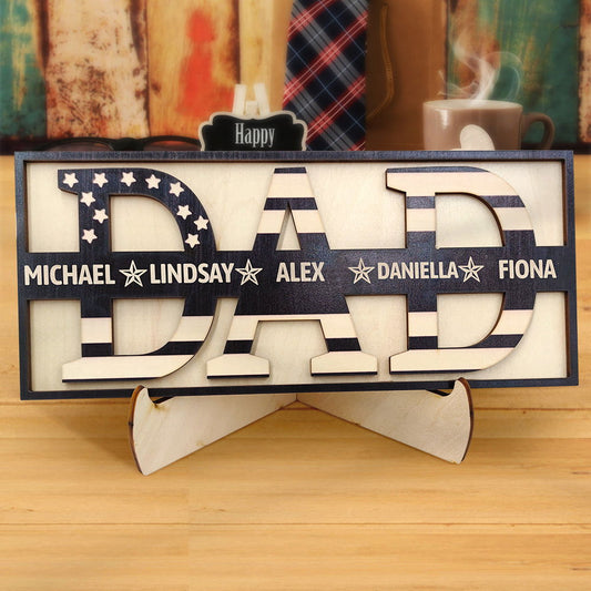 Personalized Wooden Dad Sign Family Name Sign Plaque Father's Day Birthday Gift for Dad Grandpa - DigiVirt