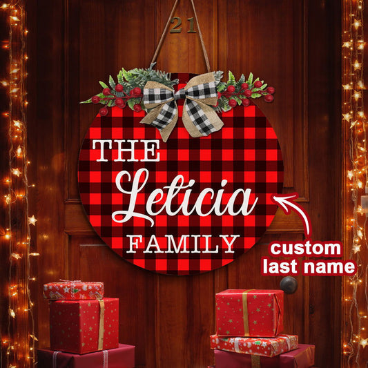 Personalized Wooden Family Name Sign Christmas Welcome Door Sign Farmhouse Style Door Hanger - DigiVirt