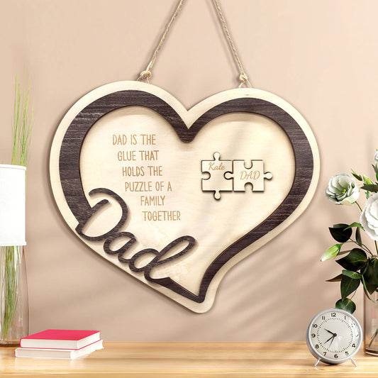Personalized Wooden Heart Puzzle Sign Father's Day Gift for Dad - DigiVirt