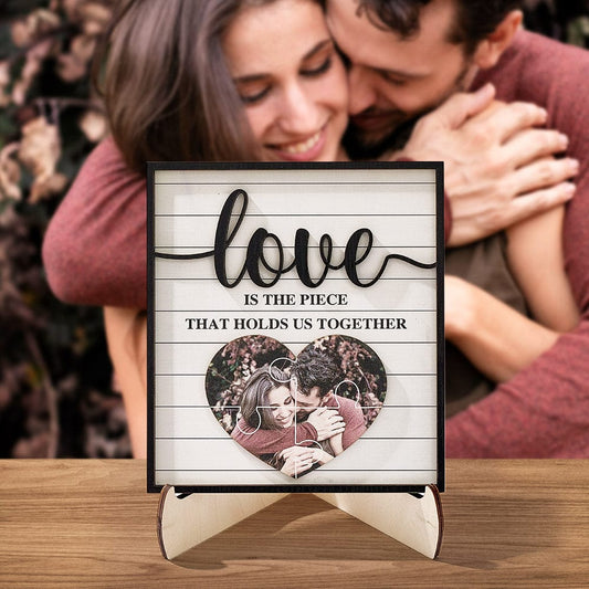 Personalized Wooden Photo Plaque Love Is The Piece That Holds Us Together Gift for Lover Valentine's Day Gift Wedding Gift - DigiVirt