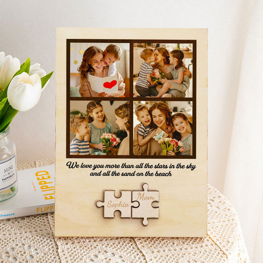 Personalized Wooden Photo Puzzle Sign Custom Family Member Sign Gift for Mom - DigiVirt
