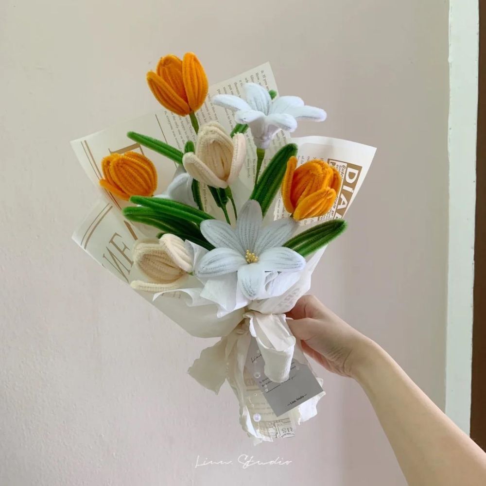 Pipe Cleaner Flowers Bouquet Handmade Twist Stick Bouquet Gift for Her Wedding Gift - DigiVirt