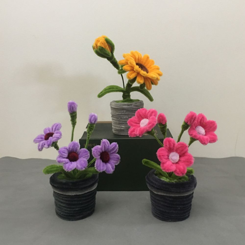 Pipe Cleaner Potted Plant Handmade Twist Stick Flowers Gift for Her or Him - DigiVirt