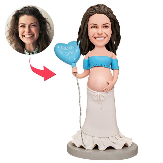 Pregnant Super Mom Holding Balloon Custom Bobbleheads With Engraved Text - DigiVirt