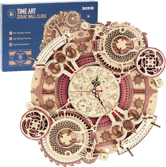 ROKR 3D Wooden Puzzles for Adults-Wooden Clock Puzzle Kit-Wood Model Kits to Build for Adults-Zodiac Wall Clock - DigiVirt