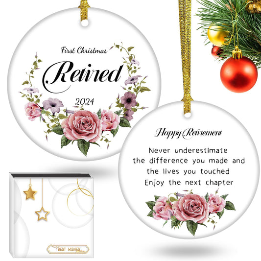 Retirement Gifts for Women 2024, Cool Retirement Christmas Ornament Ceramic 3.5" with Gift Box, Happy Retirement Inspirational Gift for Retired Coworker Teachers Friends 2024-24 Retirement-3 - DigiVirt