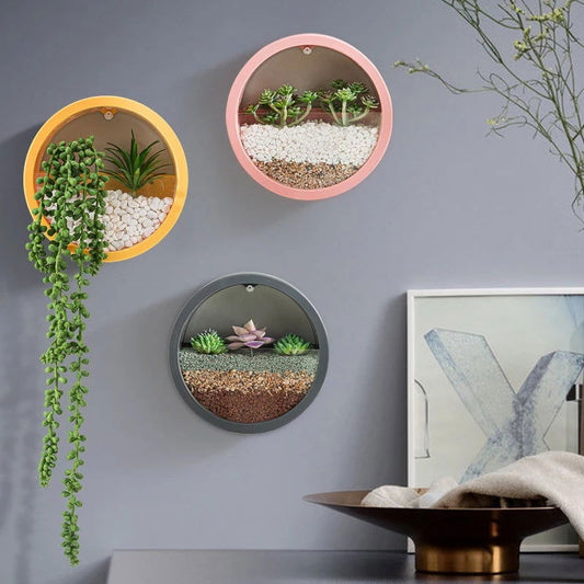 Round Iron Wall Vase Home Living Room Restaurant Hanging Basket Flower Pot Wall Decor Succulent Plant Planters Art Glass Vases - DigiVirt