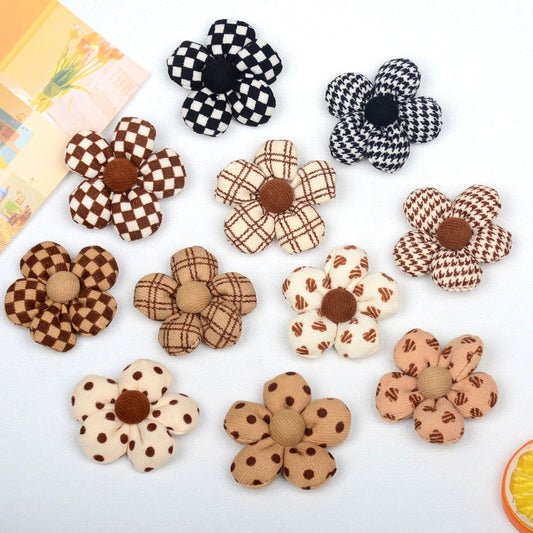 Rustic Autumn And Winter Beige Brown Series Round Five-petal Flower Flower With Buttons Diy Headdress Three-dimensional Filling Cotton Shoes And Hats Accessories Jewelry - DigiVirt