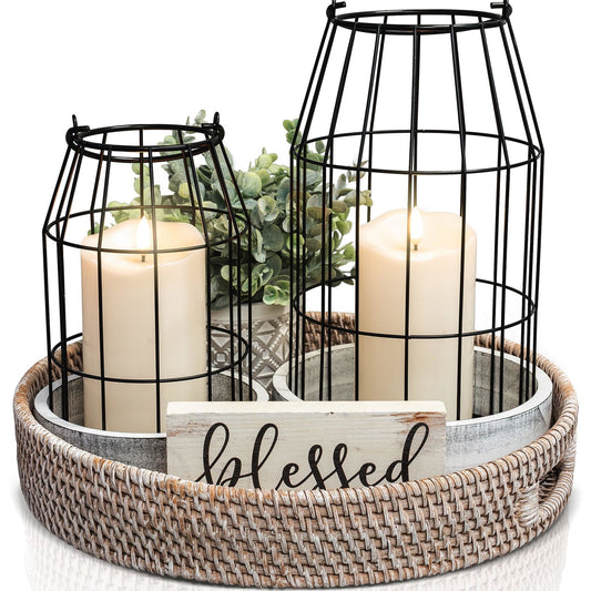 Rustic Farmhouse Lantern Decor - Stylish Decorative Lanterns for Your Living Room, Fireplace Mantle or Kitchen Dining Table - Modern Upscale Beauty for Your Entire Home - DigiVirt
