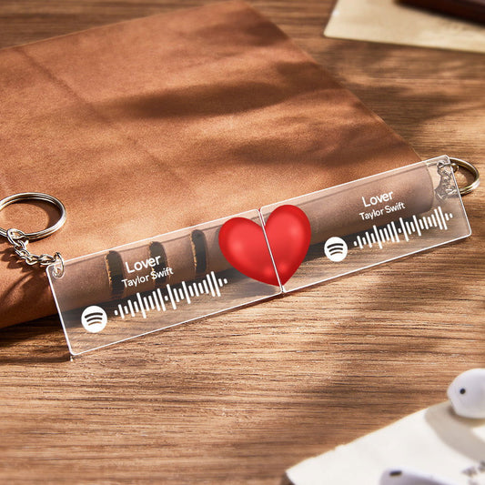 Scannable Custom Spotify Code Keychain Acrylic Music Plaque Heart Keychain Romantic Couple Gifts - DigiVirt