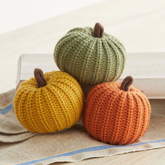 Small knit pumpkins set of 3, fall bowl filler, Thanksgiving table setting accent, autumn wedding centerpiece, warm orange and green decorative accent decor (Small Autumn Set) - DigiVirt
