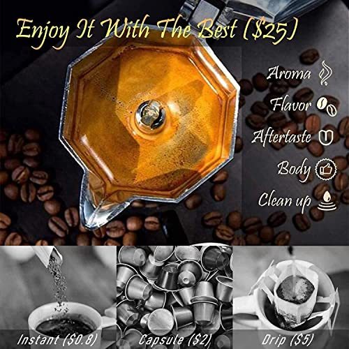 Stovetop Espresso Maker 6 Cup 300ml, Aluminum Moka Pot Gift Set, Italian Cuban Greca Coffee, Easy To Use & Clean - Set Including 2 Cups, Spoon, Black, Perfect Gifts For Coffee Lovers - DigiVirt